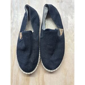 OluKai Kaula Pa'a Kapa Shoes Womens Size 8 Black Espadrille Slip On Canvas Flats